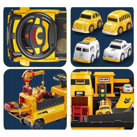 Jeździk 2w1pojazd budowlany + 4 autka rozkładany parking dźwig dźwięk ZH913