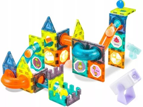 Klocki magnetyczne świecące tor kulkowy edukacyjny zestaw 75 elementów