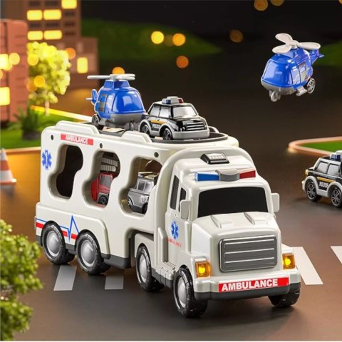 Zestaw laweta autka ambulans straż tir policja dźwięk światło SX600-21A