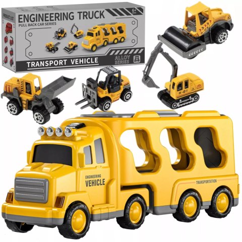 Zestaw laweta transportowa autka budowlane koparka dźwięk światło SX700-10