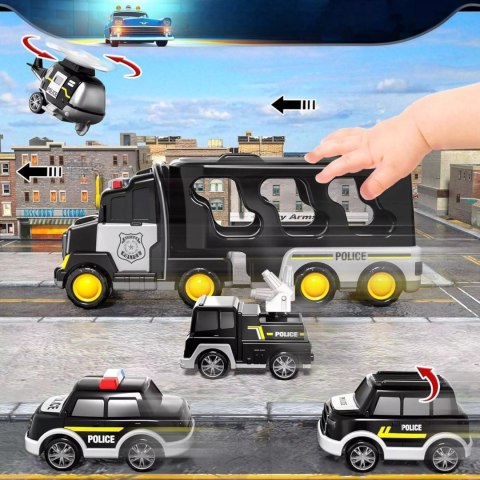 Zestaw laweta transportowa autka policyjne helikopter dźwięk SX600-23A