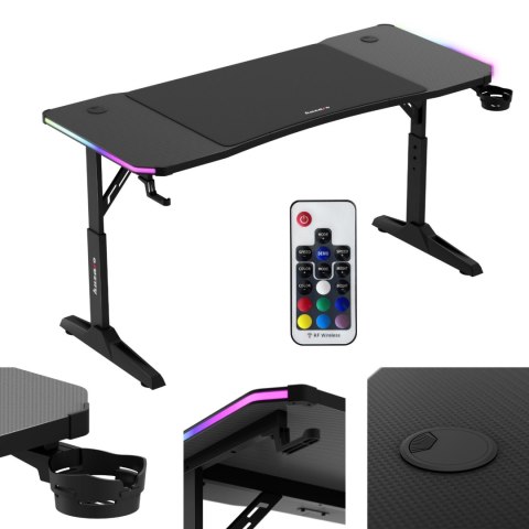 Biurko gamingowe dla graczy LED RGB HERO 3.6 regulacja wysokości 140x60cm - czarny