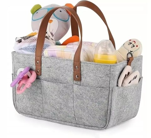 Duży Filcowy Organizer Szary XXL Dla Mamy i Maluszka Na Pieluszki i Akcesoria