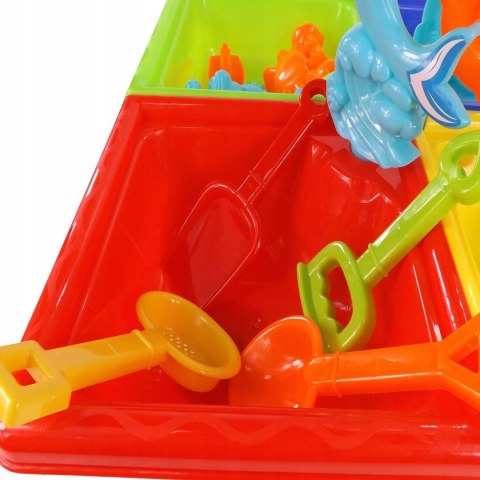 Stolik do piasku i do wody delfin młyn łopatka grabki foremki 25 el 9829