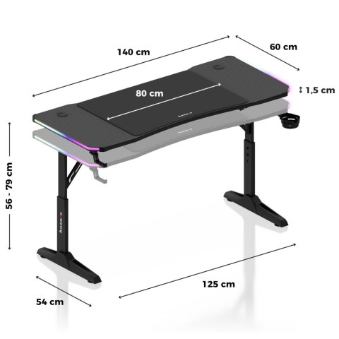 Biurko gamingowe dla graczy LED RGB HERO 3.6 regulacja wysokości 140x60cm - czarny