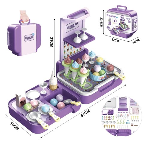 Walizka z Lodami 3w1 Kuchnia Sklepik Lodziarnia Przenośna 62 el.