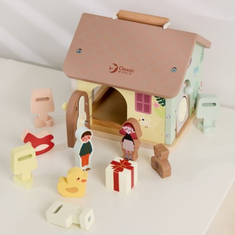 CLASSIC WORLD Drewniany Domek Sensoryczny Edukacyjny z Zamkami Kluczykami 11el.
