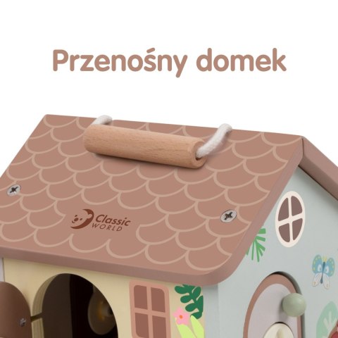 CLASSIC WORLD Drewniany Domek Sensoryczny Edukacyjny z Zamkami Kluczykami 11el.