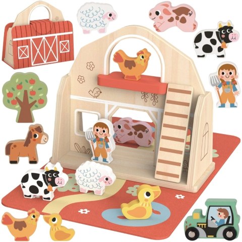 TOOKY TOY Drewniana Składana Farma w Walizce ze Zwierzątkami
