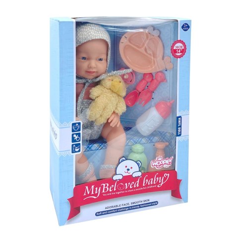 Lalka Bobas 36 cm w Ubranku z Misiem Akcesoria do Karmienia