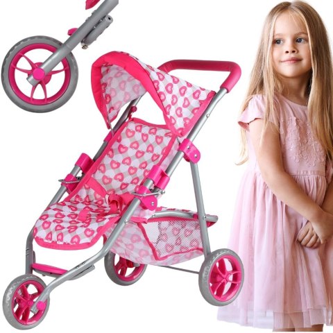 WOOPIE ROYAL Trójkołowa Spacerówka Wózek dla Lalek Serce Róż