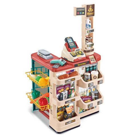 WOOPIE Sklep Supermarket z Wózkiem Sklepowym Waga Kasa Skaner + 48 Akc.