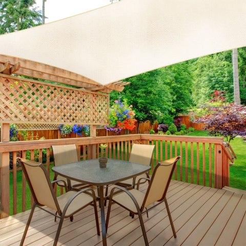 KWADRATOWY ŻAGIEL PRZECIWSŁONECZNY 5X5 M DASZEK WODOODPORNY BEŻOWY MULTIGARDEN