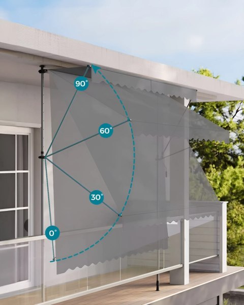 MARKIZA PRZECIWSŁONECZNA BALKONOWA 200X120 CM REGULACJA WYSOKOŚCI WODOODPORNA KORBKA RĘCZNA SZARA MULTIGARDEN