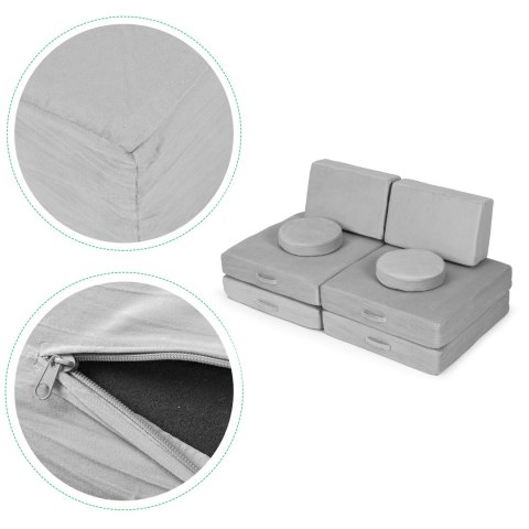 SOFA MODUŁOWA DUŻA SKŁADANA DLA DZIECI DIY 8 MIĘKKICH PODUCH - SZARA ECOTOYS