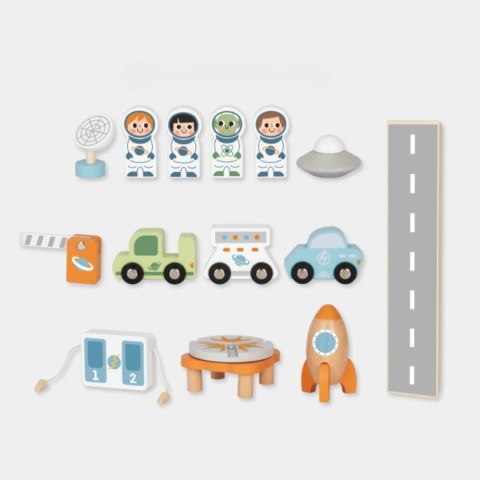 TOOKY TOY Drewniany Kosmiczny Parking Stacja Kosmiczna