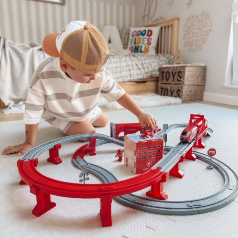 WOOPIE Kolejka Elektryczna Tor Samochodowy Straż Helikopter Auta 92 el.