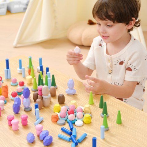 VIGA Klocki Drewniane Edukacyjne Układanka Montesori 141el.