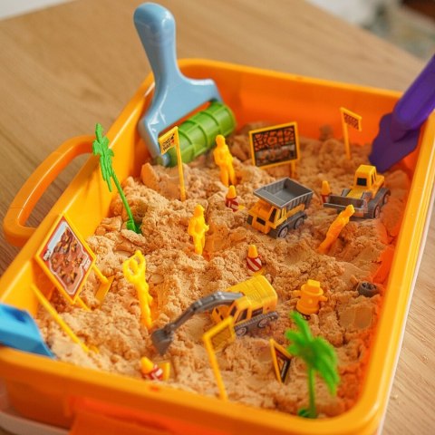 WOOPIE Piasek Kinetyczny 1,5 kg Zestaw XXL Plac Budowy Stolik z Foremkami i Pojazdami