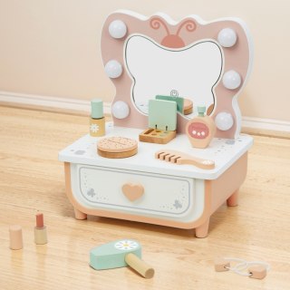 TOOKY TOY Drewniana Toaletka Motylek Akcesoria Lustro z Oświetleniem LED + Kosmetyki