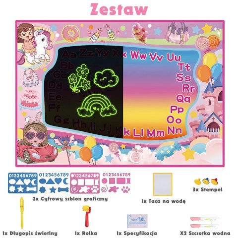 WOOPIE Mata Wodna do Malowania 2w1 XXL 100x70cm Świeci w Ciemności