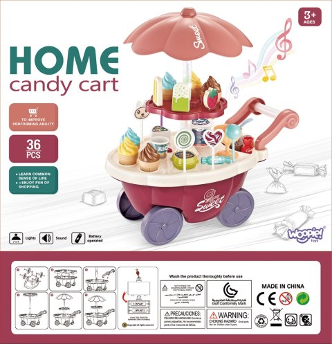 WOOPIE Sklep Food Truck Cukiernia Wózek Stoisko z Lodami Słodyczami Dźwięk Światło + 36 Akc