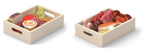 VIGA Drewniany Zestaw Artykułów Spożywczych w Skrzynkach Śniadanie Ryby Mięso Nabiał