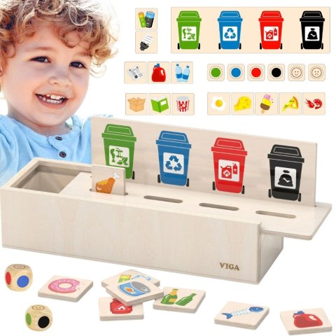 VIGA Układanka Gra edukacyjna drewniana do nauki sortowania śmieci