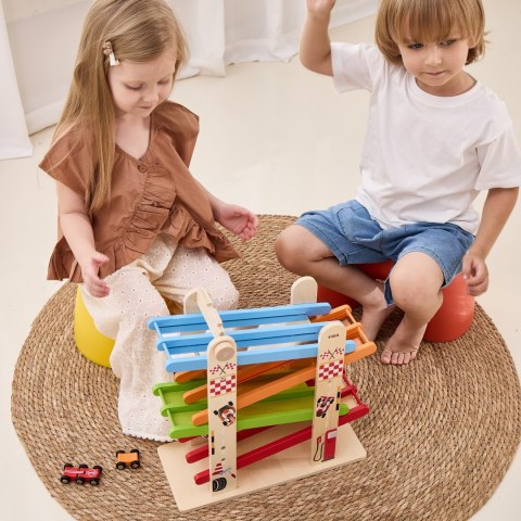 VIGA Drewniana Podwójna Zjeżdżalnia Dla Samochodzików Tor Wyścigowy