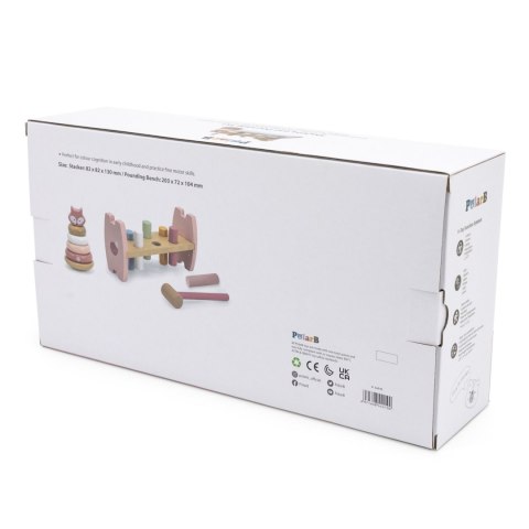 VIGA PolarB Zestaw Drewniana Piramidka + Przebijanka z Młoteczkiem Lisek Montessori