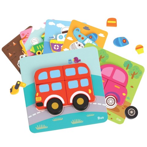 WOOPIE GREEN Układanka Drewniana Klocki Pojazdy Montessori