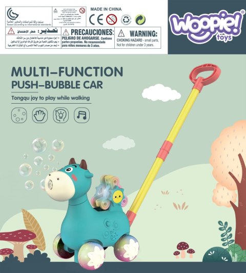 WOOPIE Pchacz Krówka do Pchania z Dźwiękiem i Bańkami Mydlanymi Niebieska