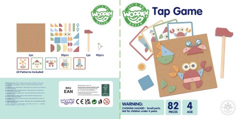 Drewniana Przybijanka z Młotkiem Układanka 20 wzorów 82 el.