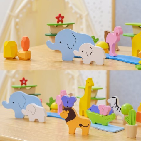 VIGA Drewniane Klocki Kolorowe Opowieści Tropikalne Pudełko 55el.