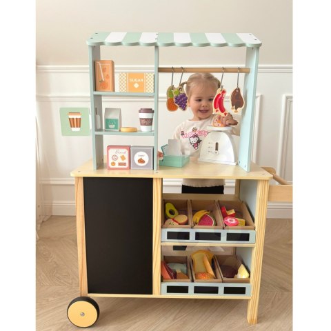 WOOPIE GREEN Duży Wielofunkcyjny Sklepik 5w1 Stragan Supermarket Restauracja Kawiarnia Kuchnia 73 el