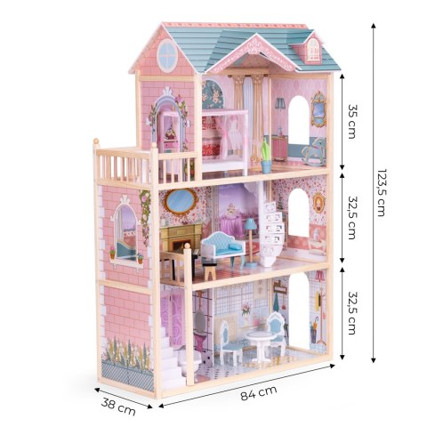 DOMEK DLA LALEK DUŻY DREWNIANY 3 PIĘTRA 11 MEBELKÓW ECOTOYS