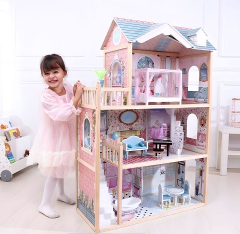 DOMEK DLA LALEK DUŻY DREWNIANY 3 PIĘTRA 11 MEBELKÓW ECOTOYS