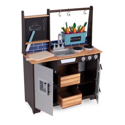 DUŻA DREWNIANA KUCHNIA DLA DZIECI Z WARZYWNIAKIEM I AKCESORIAMI ECOTOYS