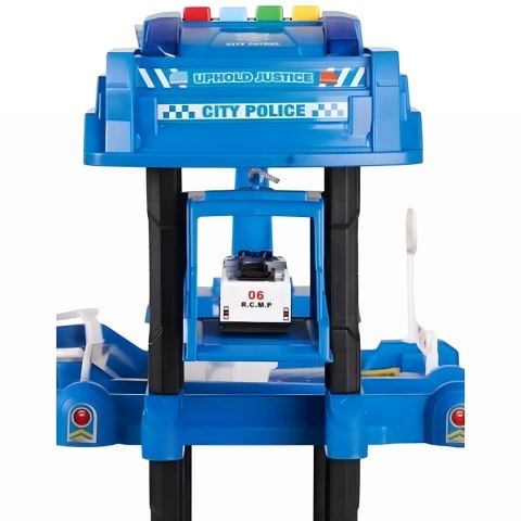 GARAŻ SAMOCHODOWY XXL KOMENDA POLICJI 5 POZIOMÓW + MATA Z MIASTEM 82 ELEMENTY