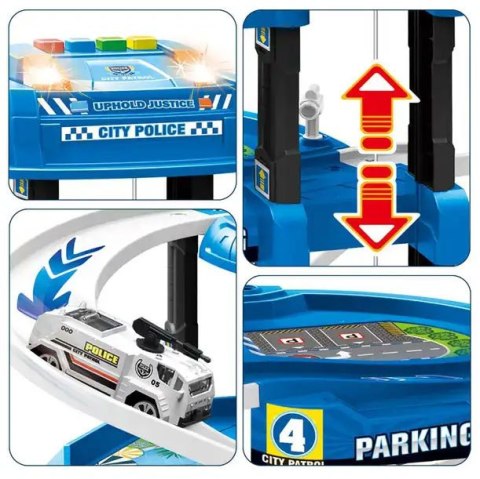 GARAŻ SAMOCHODOWY XXL KOMENDA POLICJI 5 POZIOMÓW + MATA Z MIASTEM 82 ELEMENTY