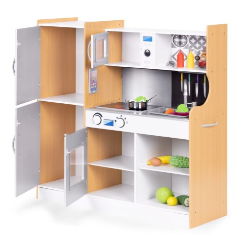 KUCHNIA DLA DZIECI Z DŹWIĘKIEM I LED TABLICA KREDOWA METALOWE AKCESORIA MDF +3 LATA ECOTOYS