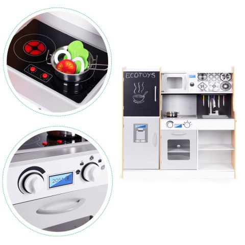 KUCHNIA DLA DZIECI Z DŹWIĘKIEM I LED TABLICA KREDOWA METALOWE AKCESORIA MDF +3 LATA ECOTOYS