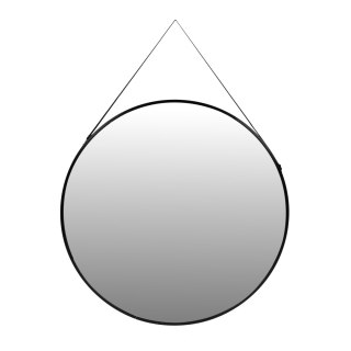 OKRĄGŁE LUSTRO ŚCIENNE 60 CM WISZĄCE NA PASKU NOWOCZESNE CZARNA RAMA MODERNHOME