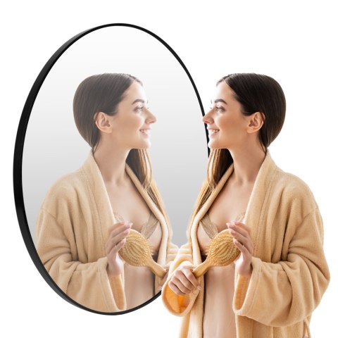 OKRĄGŁE LUSTRO ŚCIENNE 60 CM WISZĄCE NOWOCZESNE CZARNA RAMA ALUMINIUM MODERNHOME