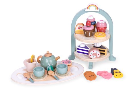 SERWIS DO HERBATY KAWY Z CIASTKAMI FILIŻANKI DZBANEK TACKA PATERA ECOTOYS