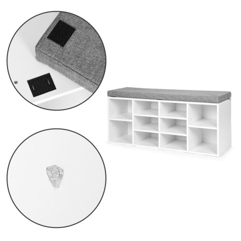 SZAFKA NA BUTY Z SZARĄ PODUSZKĄ 10 PÓŁEK BIAŁA MODERNHOME