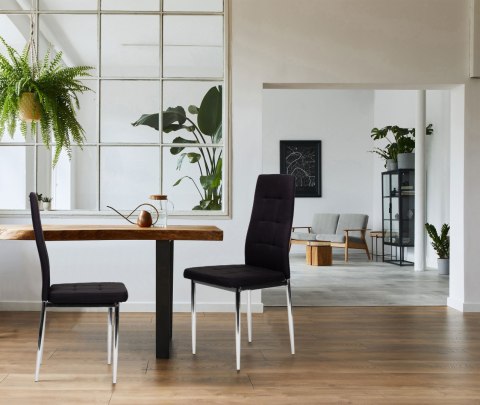 ZESTAW 4 KRZESEŁ DO SALONU JADALNI PROSTE PIKOWANE KRZESŁO CHROMOWANE NOGI CZARNE