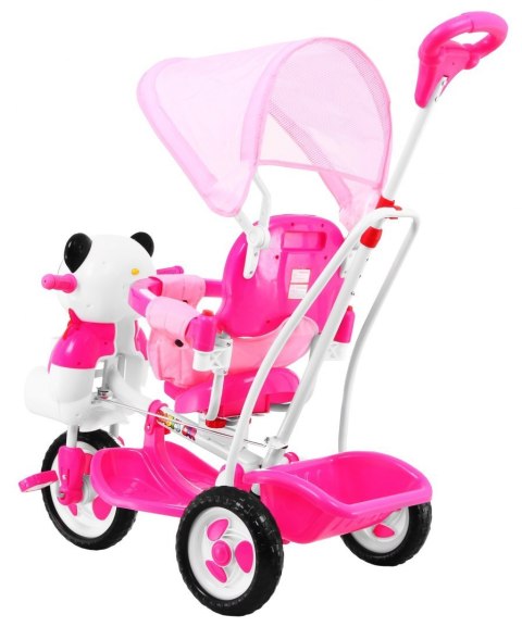 3-kołowy Rowerek dla dzieci Panda Różowy + Dźwięki + Daszek + Barierka + Podnóżek + Rączka + Schowek