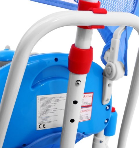 3-kołowy Rowerek dla dzieci Słonik Niebieski + Dźwięki + Daszek + Barierka + Podnóżek + Rączka + Schowek