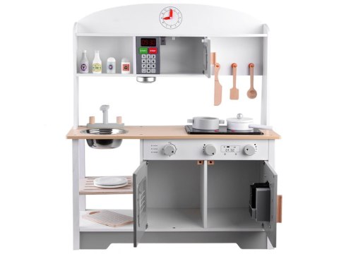 BIAŁO-SZARA interaktywna kuchnia drewniana dla dzieci + akcesoria ZA4126